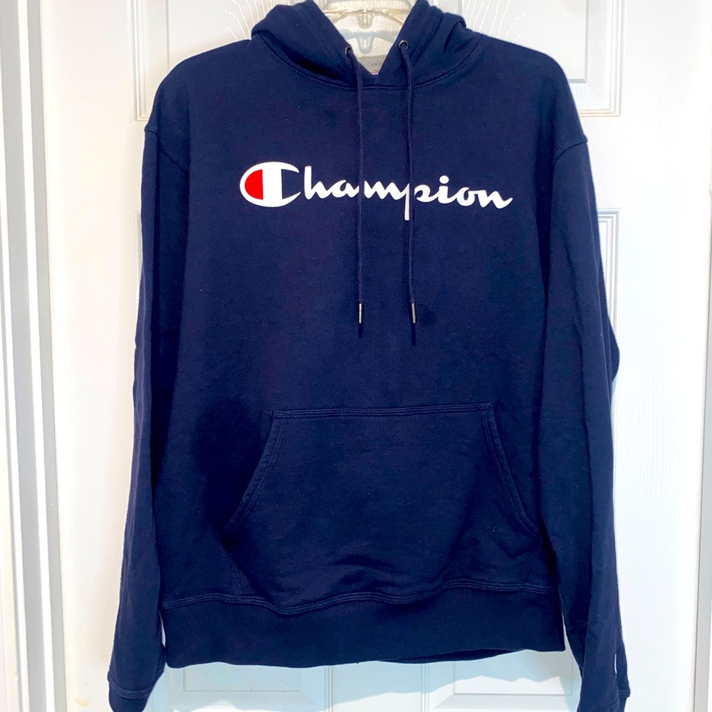 Champion navy sweatshirt with hood. Size M